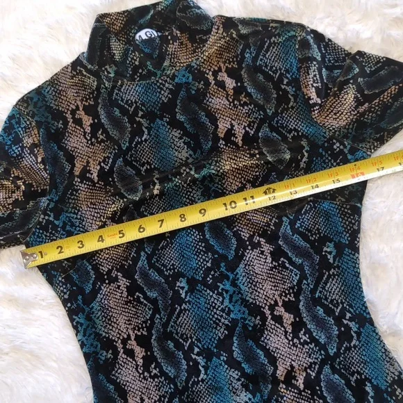 🔴LOWEST! I.AM.GIA Teal Velvet Snakeskin Bodysuit with Thumbholes - Picture 14 of 17
